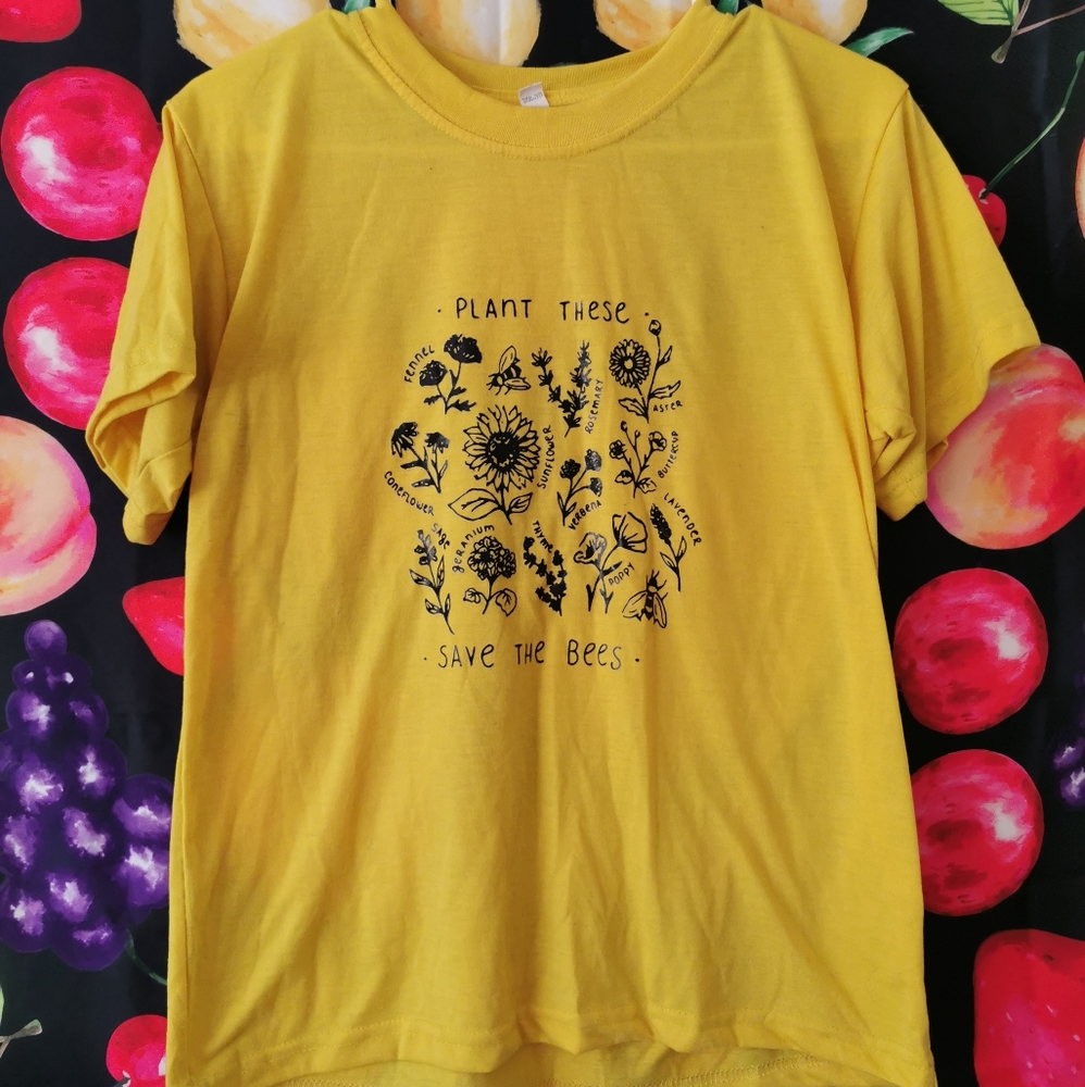 Save the bees women's M super soft yellow lightweight short sleeve tee shirt
